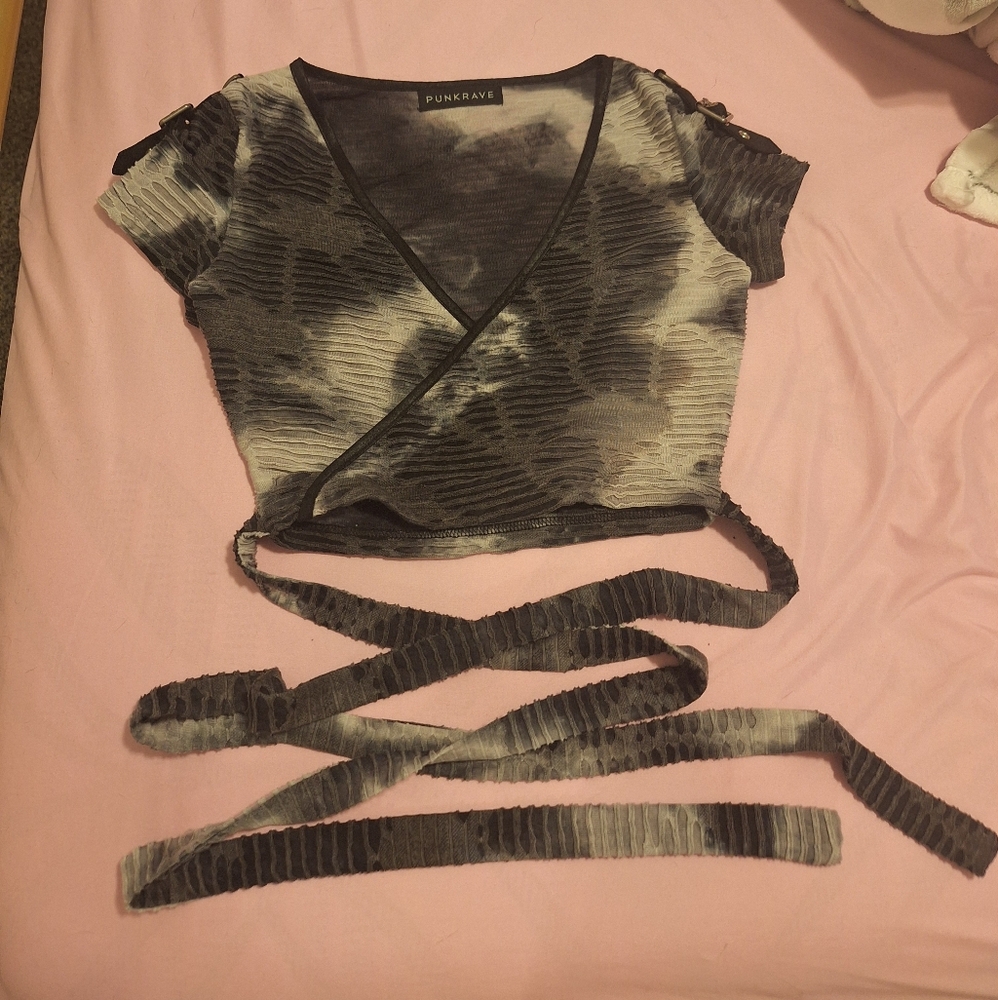 Punk Rave distressed wrap-around crop top